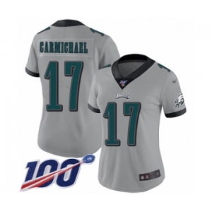 Women's Philadelphia Eagles #17 Harold Carmichael Limited Silver Inverted Legend 100th Season Football Jersey