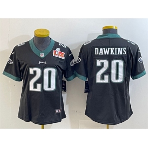 Women's Philadelphia Eagles #20 Brian Dawkins Black 2025 Super Bowl LIX Patch Vapor Untouchable Limited Stitched Football Jersey