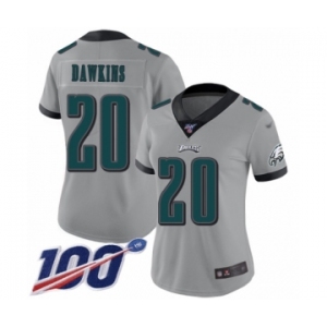 Women's Philadelphia Eagles #20 Brian Dawkins Limited Silver Inverted Legend 100th Season Football Jersey