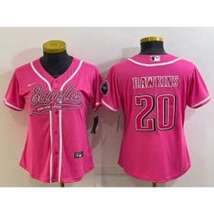 Women's Philadelphia Eagles #20 Brian Dawkins Pink With Patch Cool Base Stitched Baseball Jersey