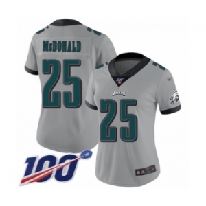 Women's Philadelphia Eagles #25 Tommy McDonald Limited Silver Inverted Legend 100th Season Football Jersey