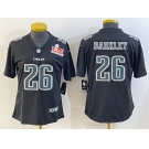 Women's Philadelphia Eagles #26 Saquon Barkley Black 2025 Super Bowl LIX Patch Fashion Vapor Untouchable Limited Football Stitched Jersey