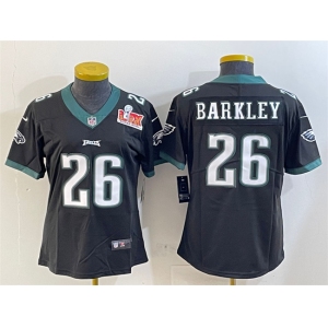 Women's Philadelphia Eagles #26 Saquon Barkley Black 2025 Super Bowl LIX Patch Vapor Untouchable Limited Football Stitched Jersey