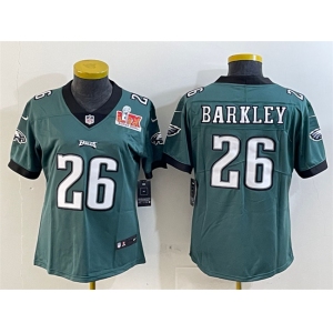 Women's Philadelphia Eagles #26 Saquon Barkley Green 2025 Super Bowl LIX Patch Vapor Untouchable Limited Stitched Football Jersey