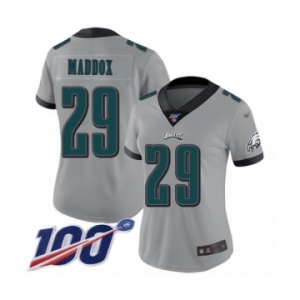 Women's Philadelphia Eagles #29 Avonte Maddox Limited Silver Inverted Legend 100th Season Football Jersey