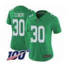 Women's Philadelphia Eagles #30 Corey Clement Limited Green Rush Vapor Untouchable 100th Season Football Jersey