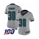 Women's Philadelphia Eagles #30 Corey Clement Limited Silver Inverted Legend 100th Season Football Jersey