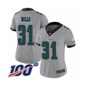 Women's Philadelphia Eagles #31 Jalen Mills Limited Silver Inverted Legend 100th Season Football Jersey