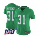 Women's Philadelphia Eagles #31 Wilbert Montgomery Limited Green Rush Vapor Untouchable 100th Season Football Jersey