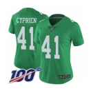 Women's Philadelphia Eagles #41 Johnathan Cyprien Limited Green Rush Vapor Untouchable 100th Season Football Jersey