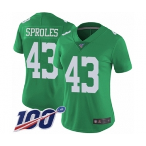 Women's Philadelphia Eagles #43 Darren Sproles Limited Green Rush Vapor Untouchable 100th Season Football Jersey