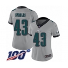 Women's Philadelphia Eagles #43 Darren Sproles Limited Silver Inverted Legend 100th Season Football Jersey