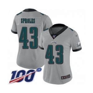 Women's Philadelphia Eagles #43 Darren Sproles Limited Silver Inverted Legend 100th Season Football Jersey