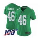 Women's Philadelphia Eagles #46 Herman Edwards Limited Green Rush Vapor Untouchable 100th Season Football Jersey