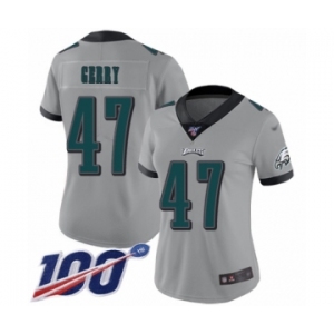 Women's Philadelphia Eagles #47 Nate Gerry Limited Silver Inverted Legend 100th Season Football Jersey