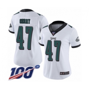 Women's Philadelphia Eagles #47 Nate Gerry White Vapor Untouchable Limited Player 100th Season Football Jersey