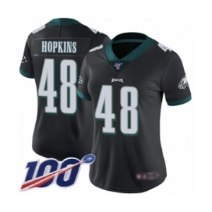 Women's Philadelphia Eagles #48 Wes Hopkins Black Alternate Vapor Untouchable Limited Player 100th Season Football Jersey