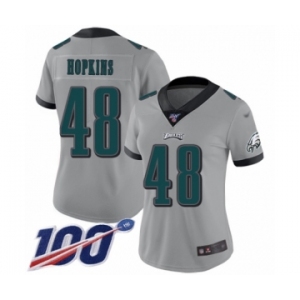 Women's Philadelphia Eagles #48 Wes Hopkins Limited Silver Inverted Legend 100th Season Football Jersey