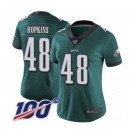 Women's Philadelphia Eagles #48 Wes Hopkins Midnight Green Team Color Vapor Untouchable Limited Player 100th Season Football Jersey