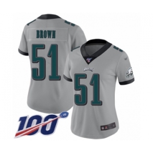 Women's Philadelphia Eagles #51 Zach Brown Limited Silver Inverted Legend 100th Season Football Jersey