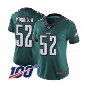 Women's Philadelphia Eagles #52 Paul Worrilow Midnight Green Team Color Vapor Untouchable Limited Player 100th Season Football Jersey