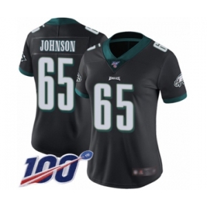 Women's Philadelphia Eagles #65 Lane Johnson Black Alternate Vapor Untouchable Limited Player 100th Season Football Jersey