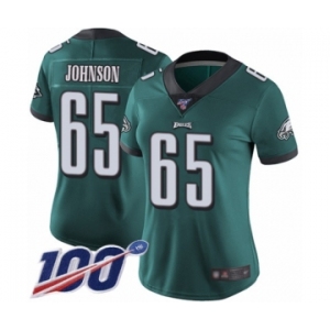 Women's Philadelphia Eagles #65 Lane Johnson Midnight Green Team Color Vapor Untouchable Limited Player 100th Season Football Jersey