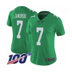 Women's Philadelphia Eagles #7 Ron Jaworski Limited Green Rush Vapor Untouchable 100th Season Football Jersey