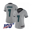 Women's Philadelphia Eagles #7 Ron Jaworski Limited Silver Inverted Legend 100th Season Football Jersey