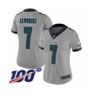 Women's Philadelphia Eagles #7 Ron Jaworski Limited Silver Inverted Legend 100th Season Football Jersey