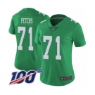 Women's Philadelphia Eagles #71 Jason Peters Limited Green Rush Vapor Untouchable 100th Season Football Jersey