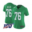 Women's Philadelphia Eagles #76 Shareef Miller Limited Green Rush Vapor Untouchable 100th Season Football Jersey