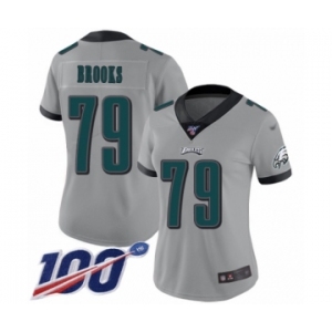 Women's Philadelphia Eagles #79 Brandon Brooks Limited Silver Inverted Legend 100th Season Football Jersey