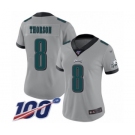 Women's Philadelphia Eagles #8 Clayton Thorson Limited Silver Inverted Legend 100th Season Football Jersey