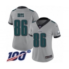 Women's Philadelphia Eagles #86 Zach Ertz Limited Silver Inverted Legend 100th Season Football Jersey