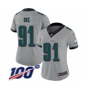 Women's Philadelphia Eagles #91 Fletcher Cox Limited Silver Inverted Legend 100th Season Football Jersey