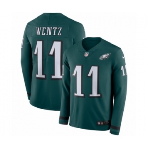 Youth Nike Philadelphia Eagles #11 Carson Wentz Limited Green Therma Long Sleeve NFL Jersey