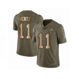 Youth Nike Philadelphia Eagles #11 Carson Wentz Limited Olive Gold 2017 Salute to Service NFL Jersey