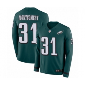 Youth Nike Philadelphia Eagles #31 Wilbert Montgomery Limited Green Therma Long Sleeve NFL Jersey