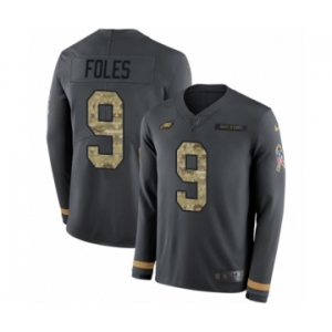 Youth Nike Philadelphia Eagles #9 Nick Foles Limited Black Salute to Service Therma Long Sleeve NFL Jersey