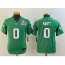 Youth Philadelphia Eagles #0 D'Andre Swift Green 2025 Super Bowl LIX Patch F.U.S.E. Throwback Vapor Untouchable Limited Stitched Football Jersey