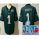 Youth Philadelphia Eagles #1 Jalen Hurts Limited Green Super Bowl LVII Vapor Jersey