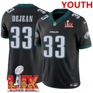 Youth Philadelphia Eagles #33 Cooper DeJean Black 2025 Super Bowl LIX Patch New F.U.S.E. Vapor Untouchable Limited Stitched Football Jersey