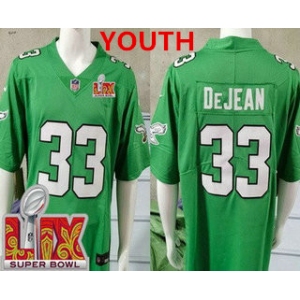 Youth Philadelphia Eagles #33 Cooper DeJean Limited Kelly Green Super Bowl LIX Vapor Jersey