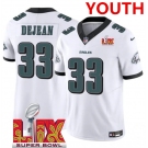 Youth Philadelphia Eagles #33 Cooper DeJean White 2025 Super Bowl LIX Patch New F.U.S.E. Vapor Untouchable Limited Stitched Football Jersey