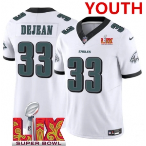 Youth Philadelphia Eagles #33 Cooper DeJean White 2025 Super Bowl LIX Patch New F.U.S.E. Vapor Untouchable Limited Stitched Football Jersey