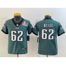 Youth Philadelphia Eagles #62 Jason Kelce Green 2025 Super Bowl LIX Patch Vapor Untouchable Limited Stitched Football Jersey