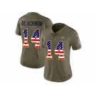 Women Nike Jacksonville Jaguars #14 Justin Blackmon Limited Olive USA Flag 2017 Salute to Service NFL Jersey