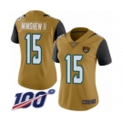 Women's Jacksonville Jaguars #15 Gardner Minshew II Limited Gold Rush Vapor Untouchable 100th Season Football Jersey
