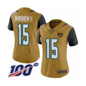 Women's Jacksonville Jaguars #15 Gardner Minshew II Limited Gold Rush Vapor Untouchable 100th Season Football Jersey